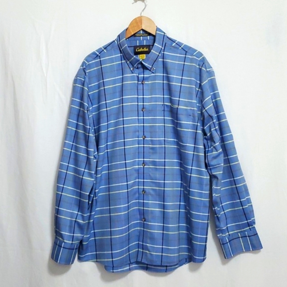 Cabela's Mens Blue Plaid Long Sleeve Button Down Shirt XXL